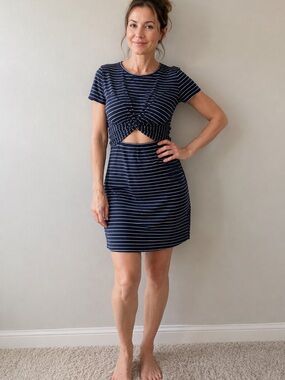abercrombie cinch-front midi dress Abercrombie & Fitch Black & Tan Peach Cinch Front